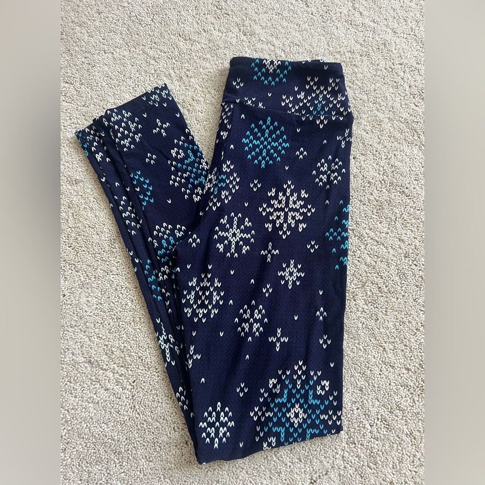 Lularoe Tween Patterned Navy Leggings